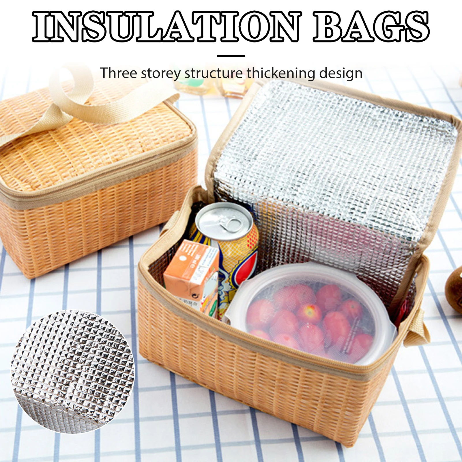 

Insulated Lunch Bag Built-in Aluminum Films Waterproof Portable Cooler Bags Travel Food Container For Adults & Students Fping