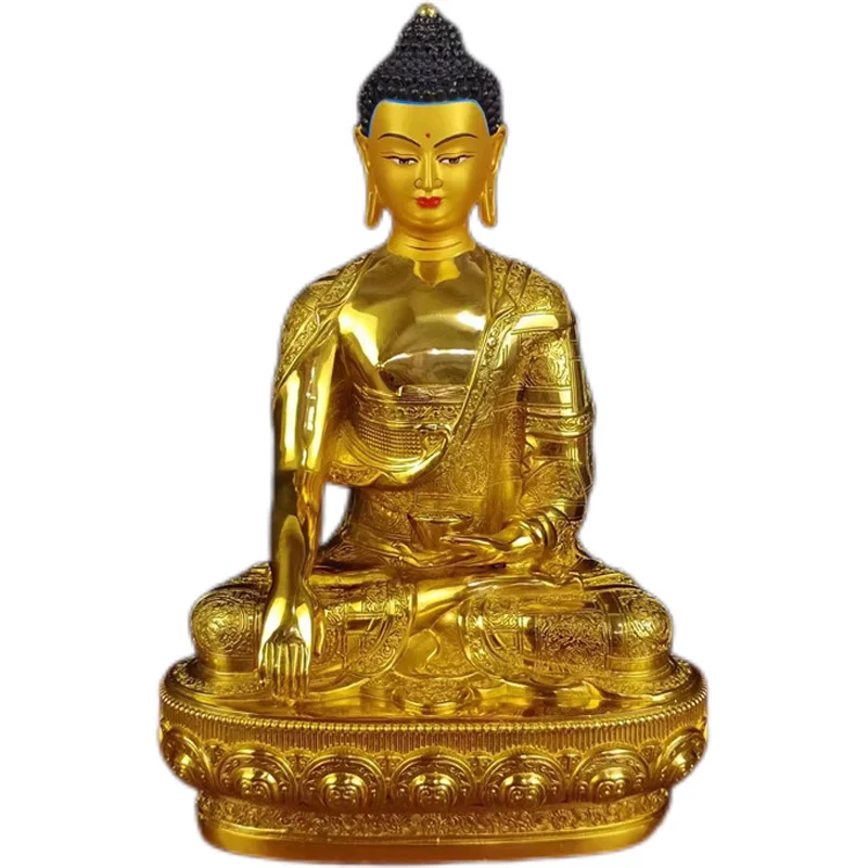 Статуя Будды Шакьямуни орнамент из чистой меди полностью позолоченная тибетская
