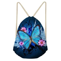 colorful butterfly flower pattern drawstring bag leisure multifunction outdoor backpack large capacity clothes shoes bags woman