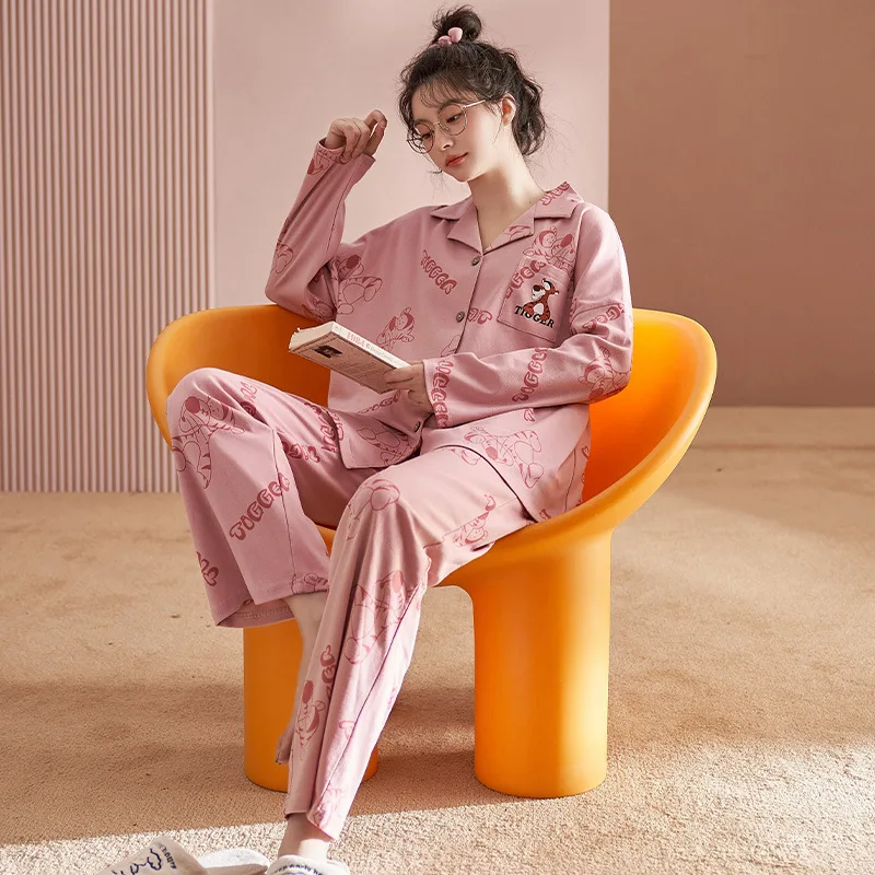 New spring and autumn pajamas women's long-sleeved trousers two-piece oversized loose lapel women's home wear