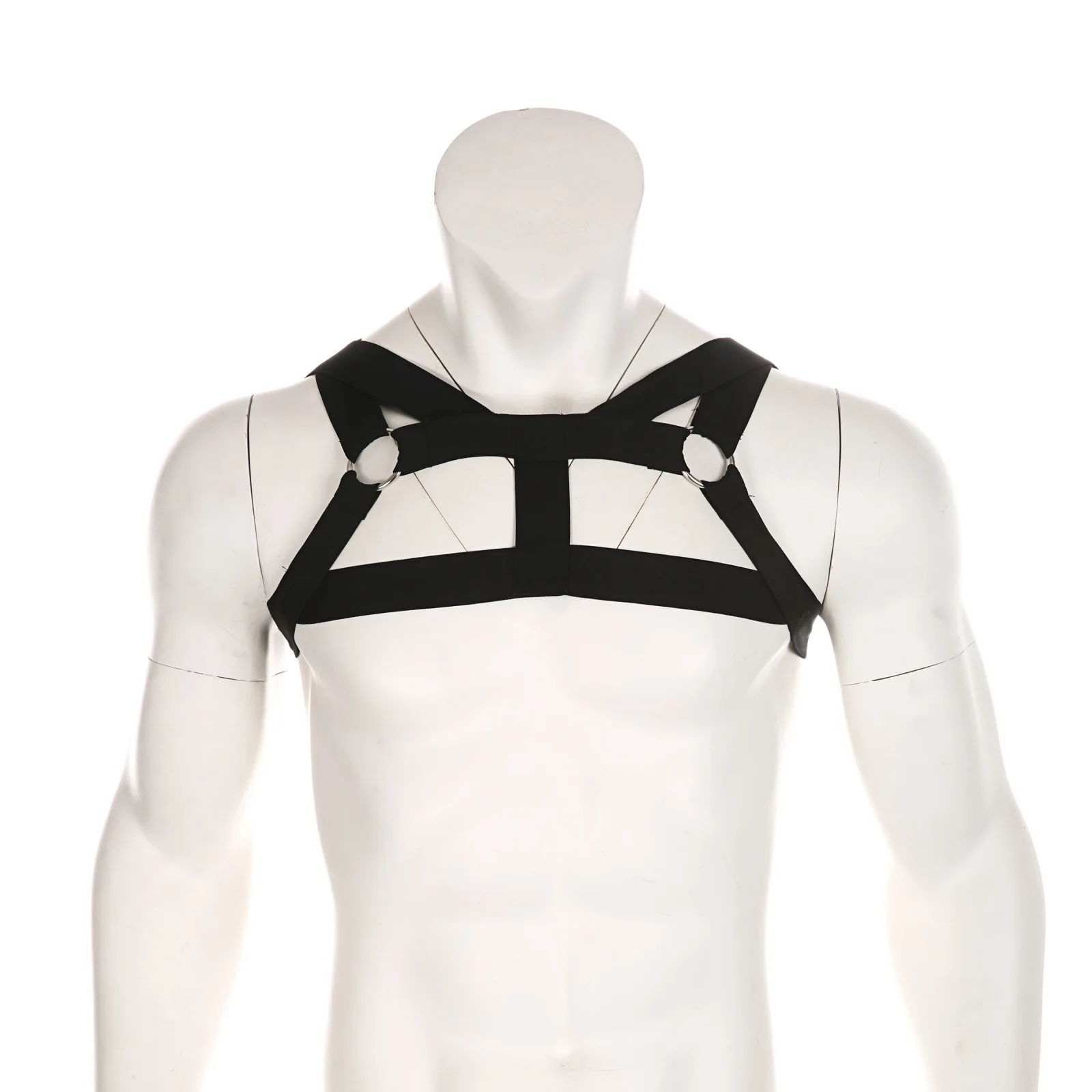 

Mens Sexy Body Chest Harness Bondage Straps Metal Ring Fancy Party Lingerie Shoulder Straps Clubwear Muscle Show Costume