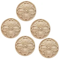 5PCS 10CM Floral Wood Carved Decal Corner Appliques Frame Wall Furniture Woodcarving Decorative Figurines Crafts Home Decor