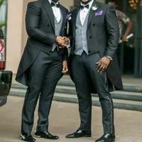 2022 latest design black tailcoat style groom tuxedos peak satin lapel men suits wedding best man 3 pieces costume homme