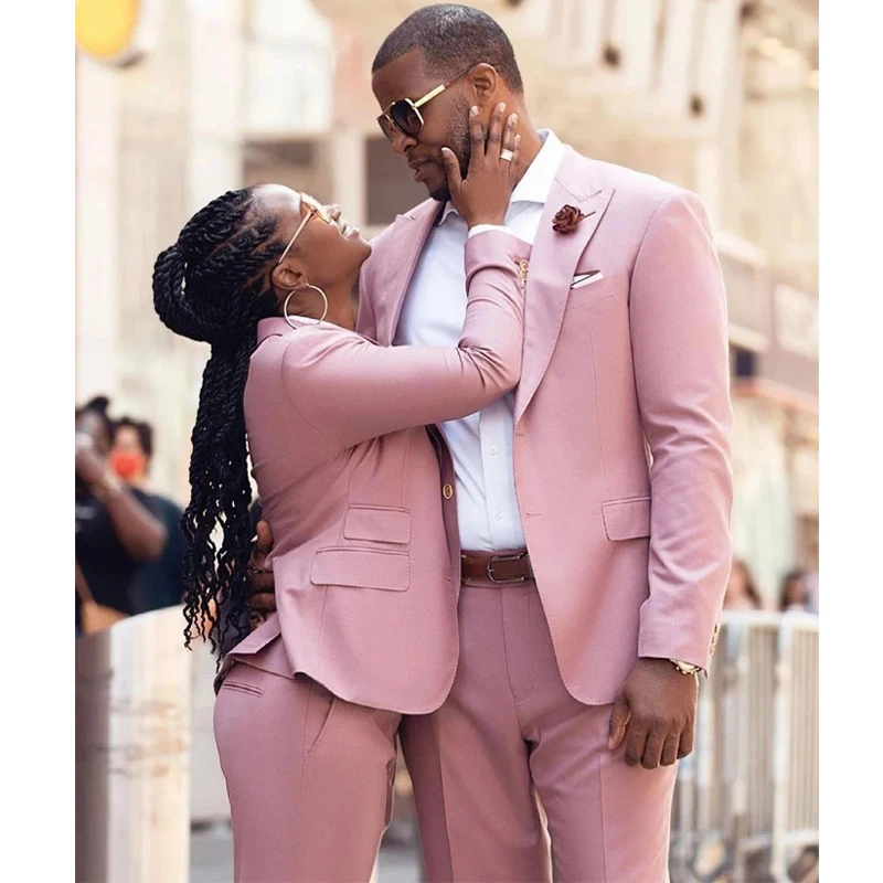 Men's Suit 2 Piece Groom Wedding Tuxedo Pink Slim Fit Blazer Pants Formal Jacket Set Homme Suits costumes pour hommes