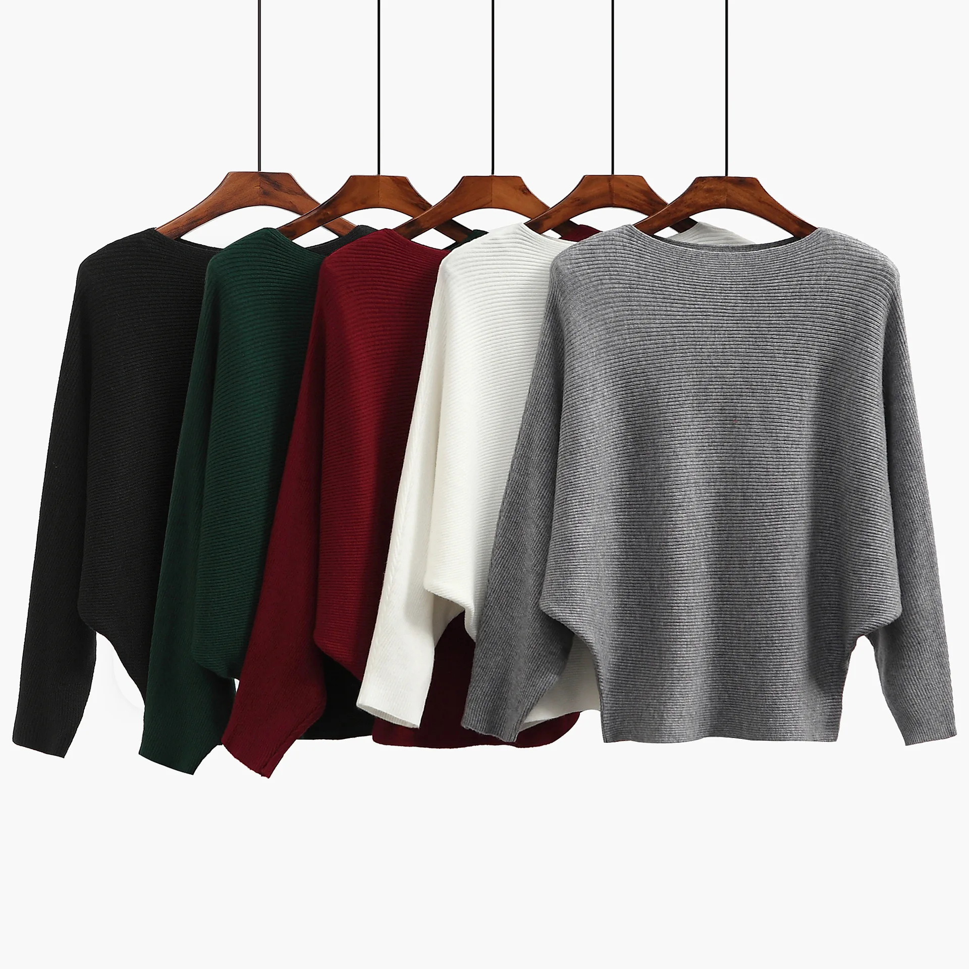 

Korean Style Bat Sleeve Sweaters Long Sleeve Top Loose Women Winter Knitted Sweaters Girls Pullover Ladies Tops Solid Hot Sale