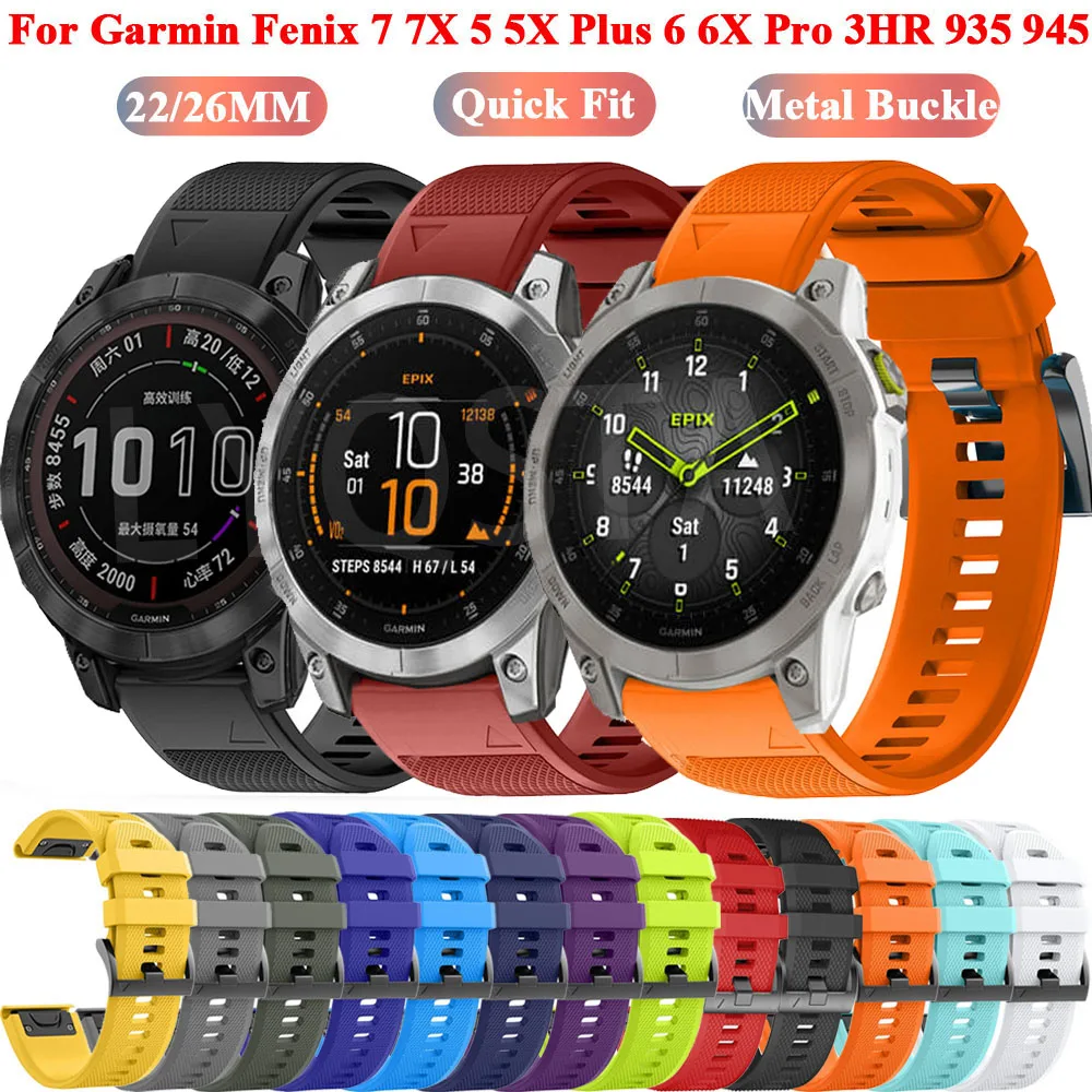 

26 22mm Sport Silicone Watchband Strap for Garmin Fenix 7X 7 6X 6 Pro 5X 5 Plus 3 3HR 935 Epix Easy Fit Quick Release wirstband