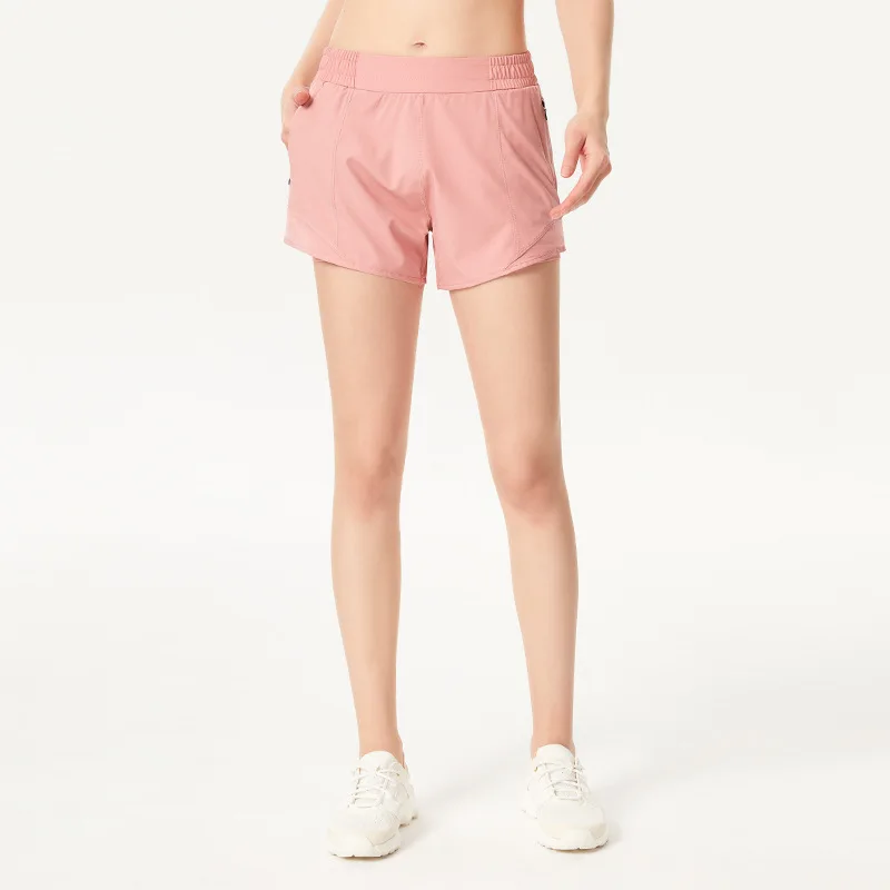 Women's Summer Shorts Fake Two Pieces Polyester Breathable Shorts with Side Zipper Pocket Gym Fitness Running Workout Sportwear