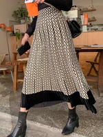 womens spring summer knitted a line midi skirt elastic high waist casual elegant patchwork saya female fashion loose falda