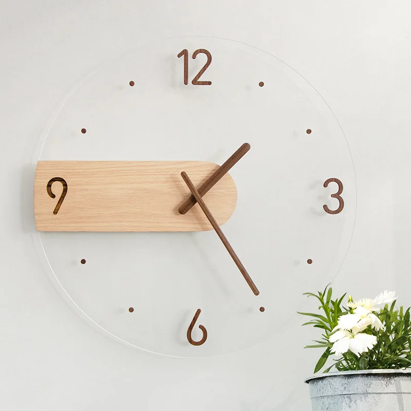 

Quartz clock creative Nordic clock simple solid wood acrylic glass clock wall clock living room home wall clock decorative clock