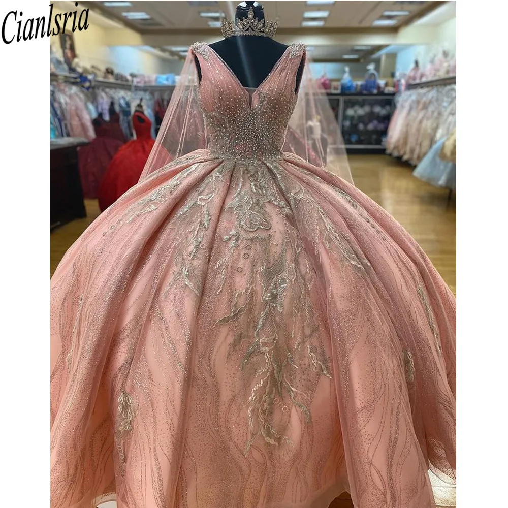 

Милое Платье с накидкой Quinceanera Bling Sweet 16, платья с аппликацией 15 лет, наряды для конкурса 2022