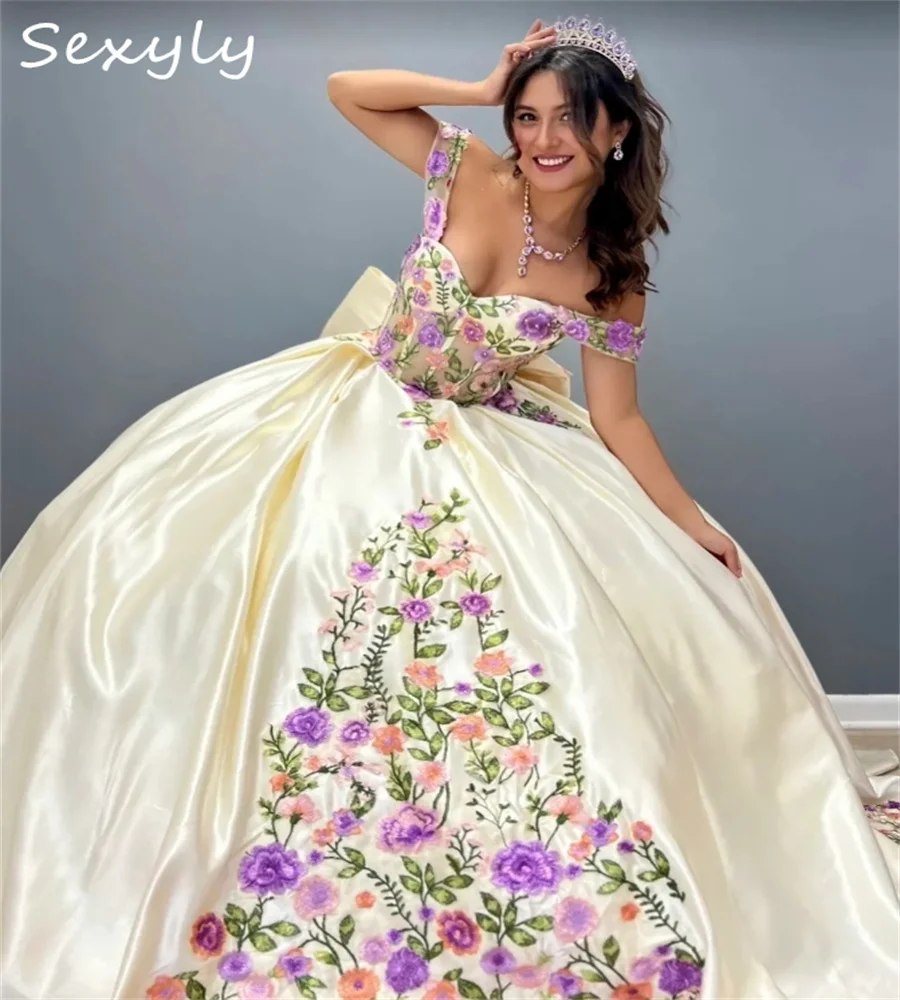 Мексиканское платье Charro Quinceanera 2025 г. бежевое принцессы с вышивкой Vestido De 15 лет