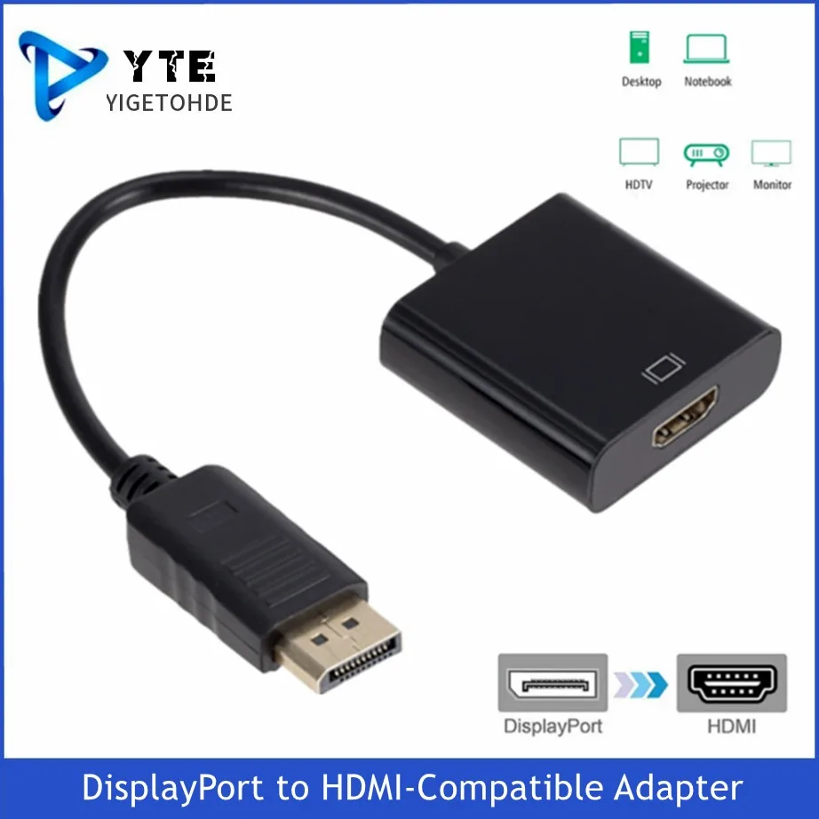DP to HDMI-Compatible Cable Adapter Male To Female For HP/DELL Laptop PC Display Port to 1080P HDMI-com' Cable Adapter Converter
