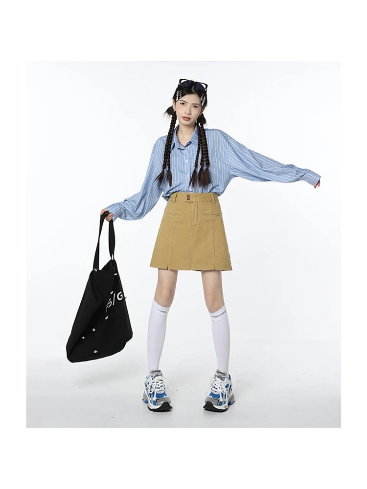 

Весенняя модная однотонная мини-юбка трапециевидной формы в стиле Харадзюку для женщин, повседневная универсальная женская одежда с Боковым Разрезом, новый дизайн