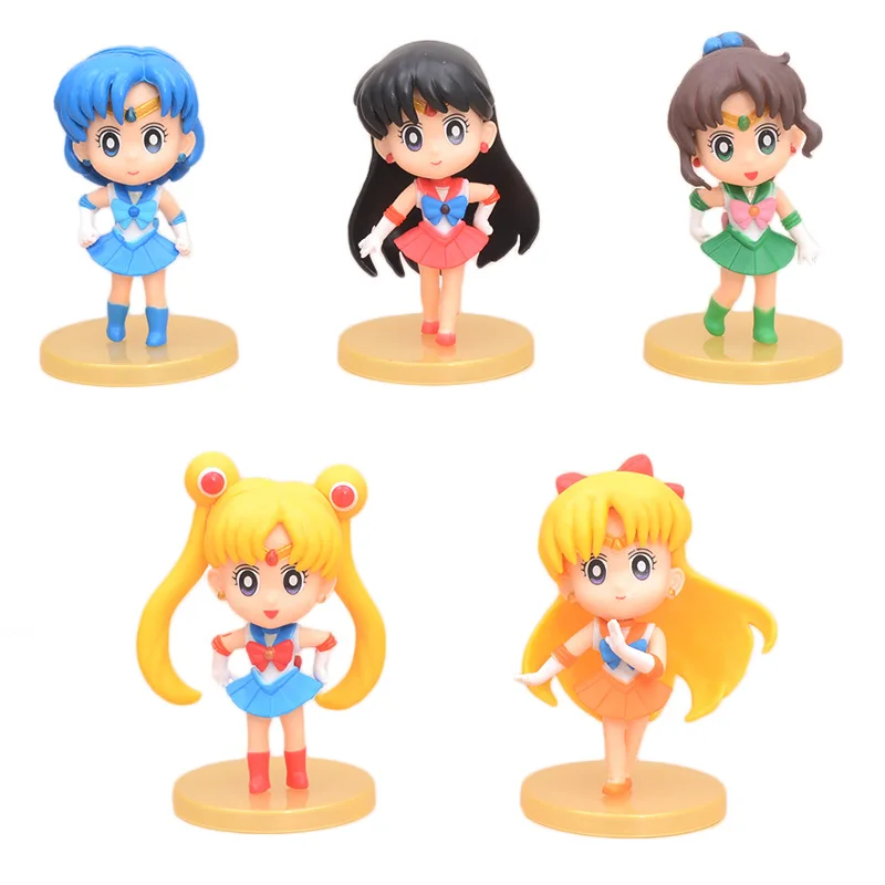 

5pcs/set Sailor Moon Anime Figure Sailor Venus Mercury Mars Jupiter 8CM Ornaments Collection Q Version Model Toy Kids Gift