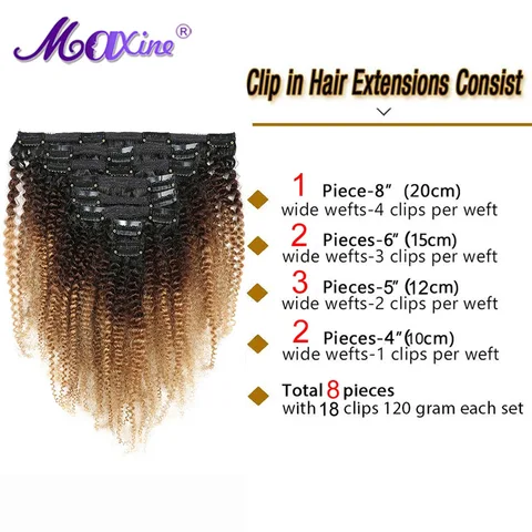 Афро кудрявые вьющиеся накладные волосы на клипсе, кудрявые человеческие волосы на клипсе 10-20 дюймов T1B/4/27, цветные накладные волосы на клипсе с эффектом омбре