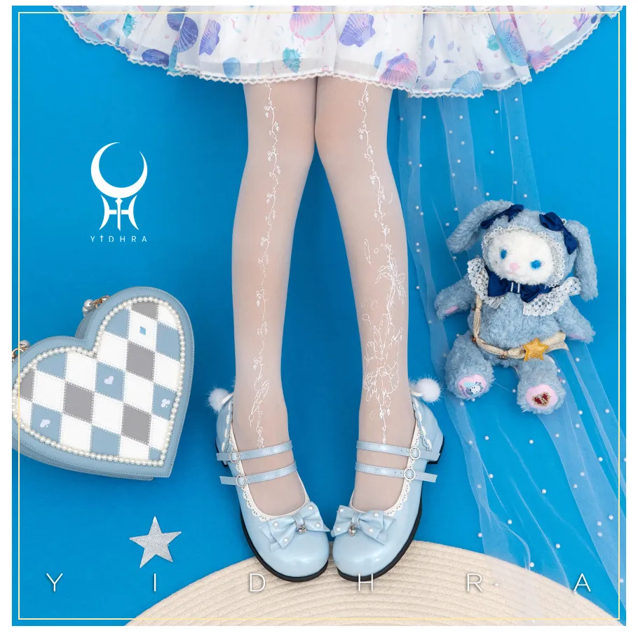 

Flower of Feather Printing Sweet Lolita Summer Thin Pantynose Sexy Girl Anime Cosplay Women's Tights Socks JK Uniform Stocking