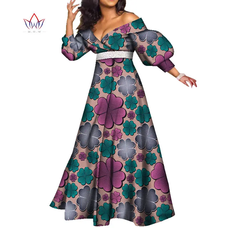 Платье женское вечернее с восковым принтом V-образным вырезом и