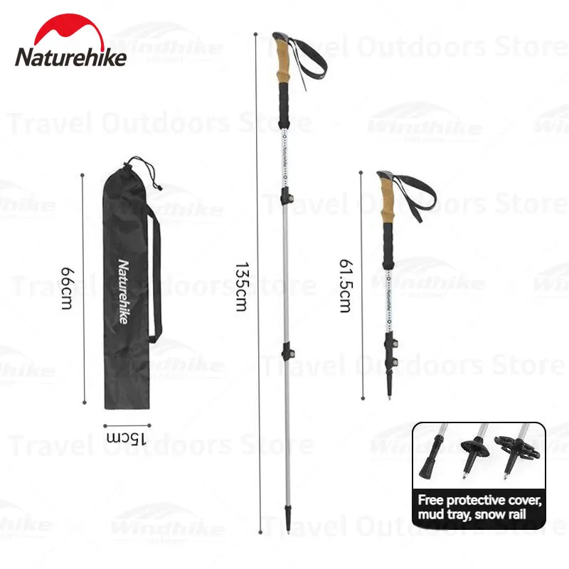 

Naturehike Ultralight Portable Aluminum Hiking Poles 61.5-135CM 3Section Telescopic Hiking Stick Climbing Trekking Poles