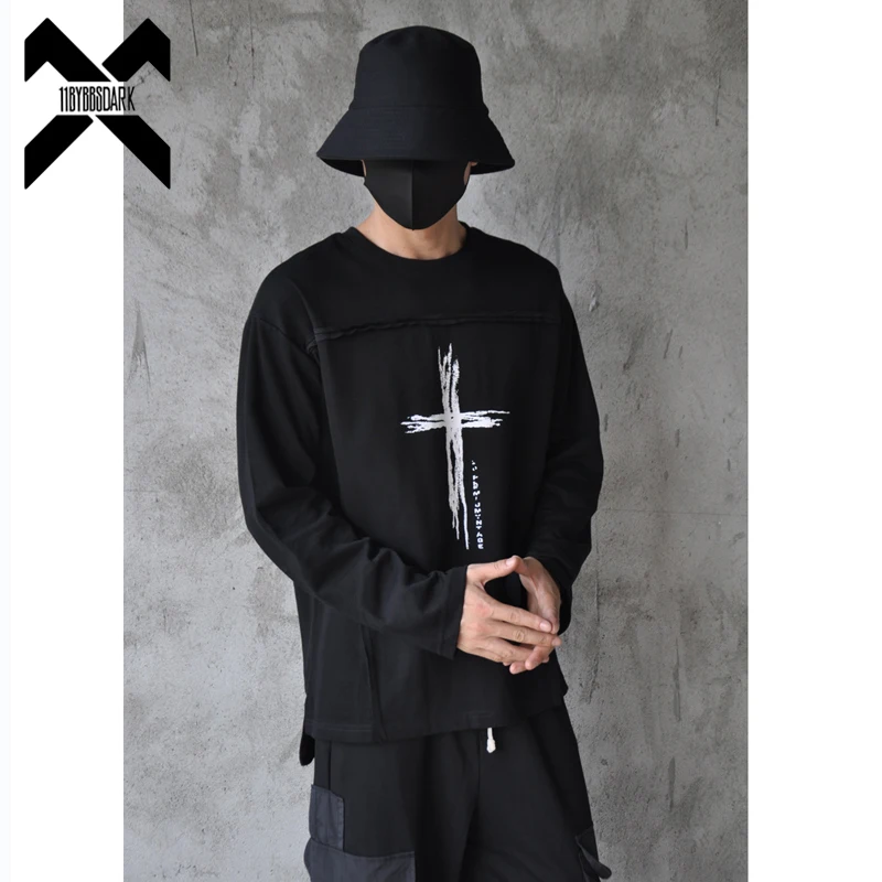 

Мужская хлопковая футболка с длинным рукавом, черная футболка в стиле хип-хоп с персонализированным принтом, уличная одежда, осень 2022