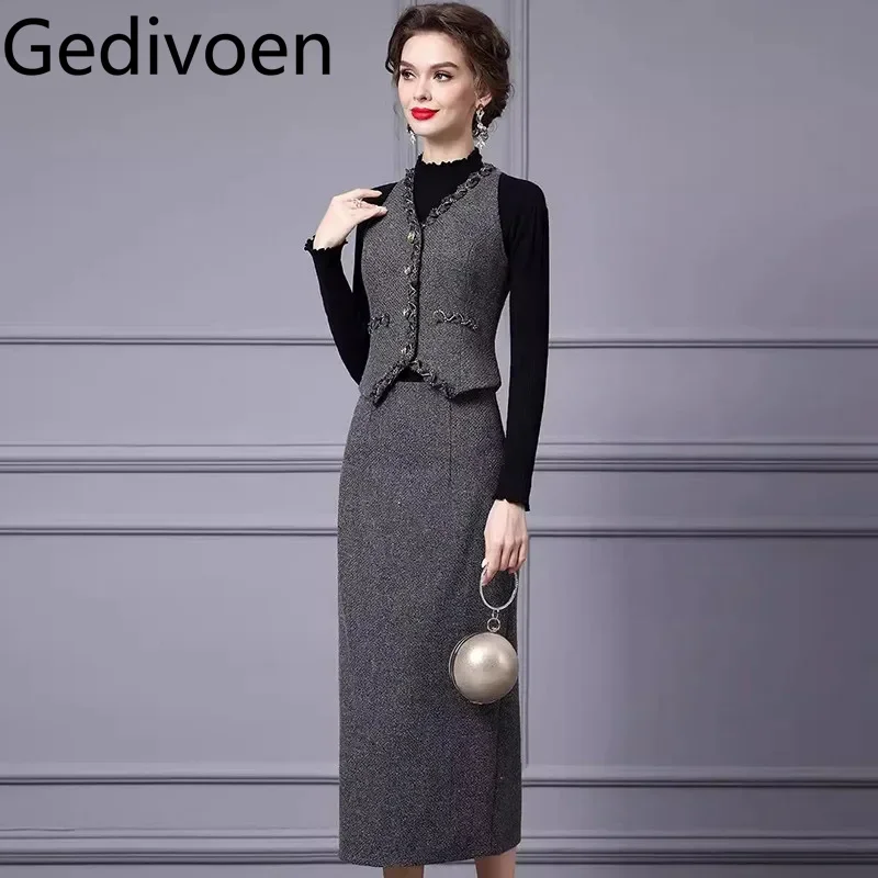 Gedivoen женский элегантный офисный и деловой костюм однобортные топы на бретелях с