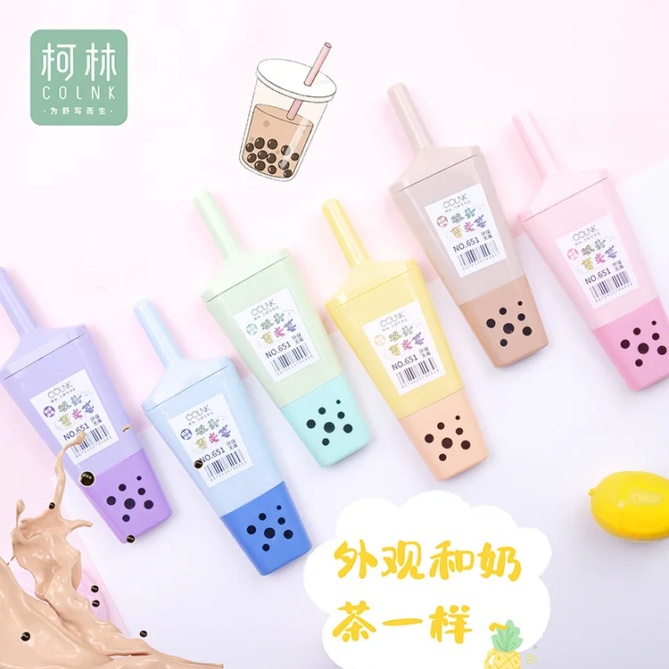 

24 pcs/lot Creative Milk Tea Highlighter Cute Drawing Marker Pens Promotional Gift Office School Supply Wholesale