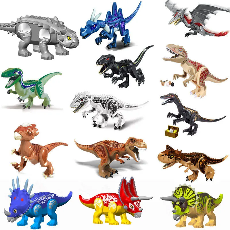 

Сборные строительные блоки, игрушки, большой размер, динозавр, мир, Трицератопс, тираннозавр, Детские модели животных, кирпичи, игрушки для м...