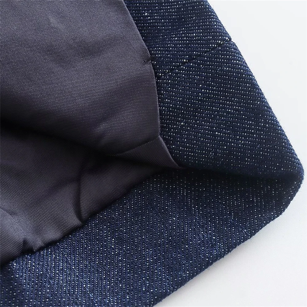 KEYANKETIAN Women's Denim Blazer High Street Casual one button loose navy blue pocket trim Denim jacket new style