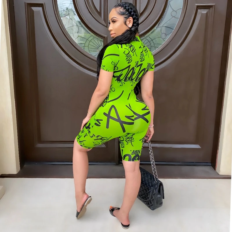 Неоновые женские Комбинезоны и шорты с буквенным принтом летние короткие