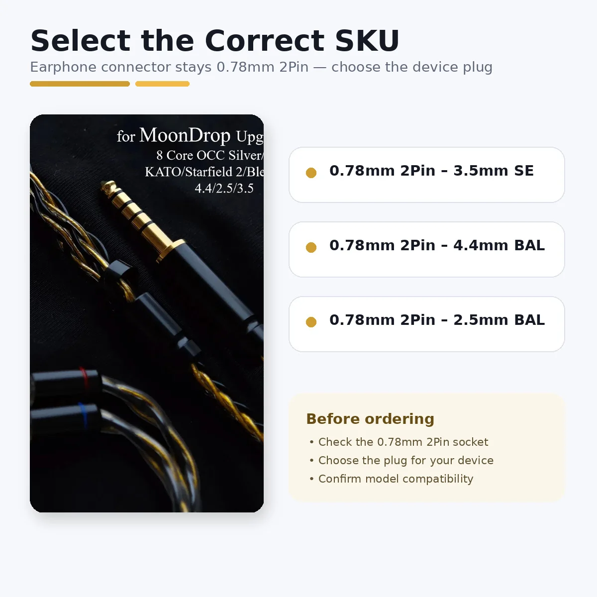 Кабель для апгрейда IEM толщиной 0,78 мм, 2-контактный, для Moondrop KATO Starfield 2 Blessing 3, 8-жильный, посеребренный OCC, длина 1,2 м, аудиоразъем 2,53,54,4 мм. (art.: 3920dcdc85f46) - 3920dcdc85f46
