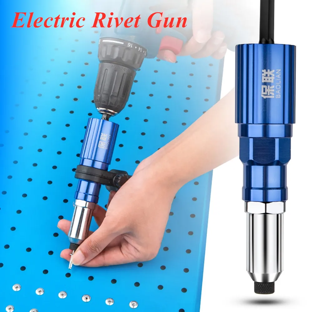Electric Rivet Gun Cordless Riveting Tool Adapter Rivet Nut Gun Drill Pull Rivet Gun with 200pcs 2.4/3.2/4.0mm Rivets