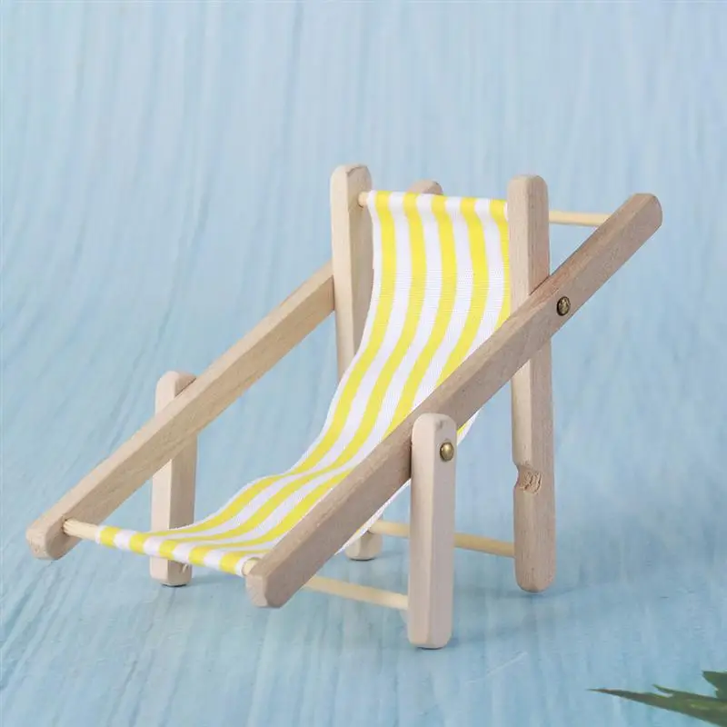 Стул Пляжная Миниатюрная Миниатюра Декор Модель Кукольная Комната Лаунж Палуба Деревянный Дом Складной Морской Телефон Сад Прибрежный Стол