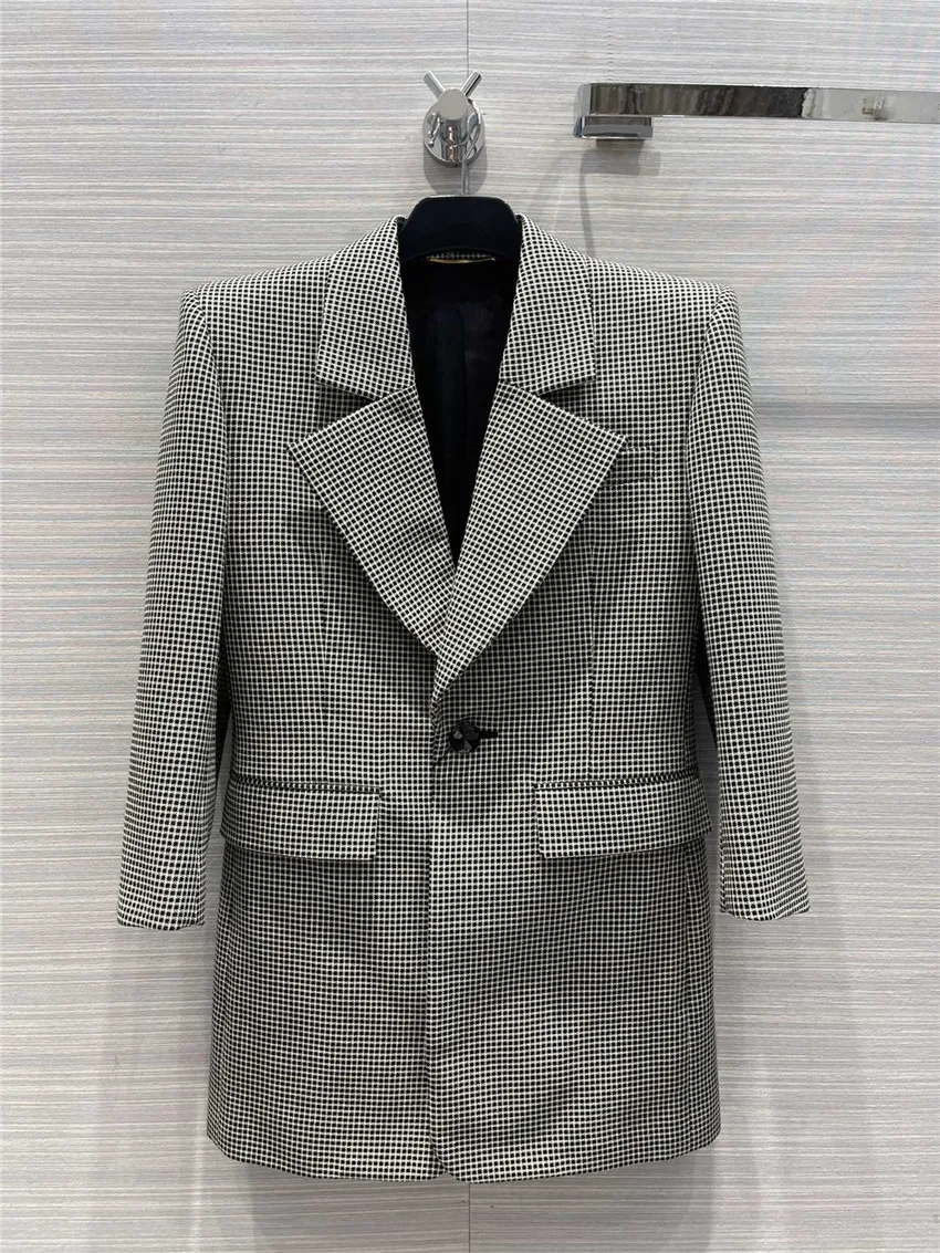 

Top Quality Women Vintage Wool Belend Houndstooth Tailored Coat