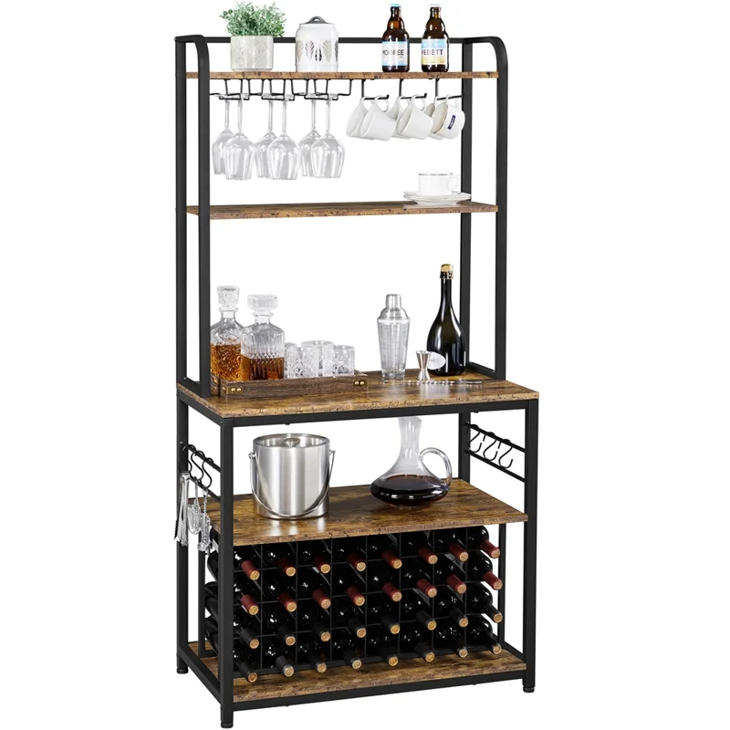 

65inch Wine Bakers Rack with Glass Holder and Wine Storage for Home Bar, Rustic Brown
