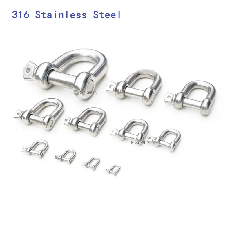 

10PCS M4 M5 M6 M8 M10 316 Straight D Shackle Short 316 Stainless Steel Breaking D Rigging Shackle Hooks Boat Rigging Hardware