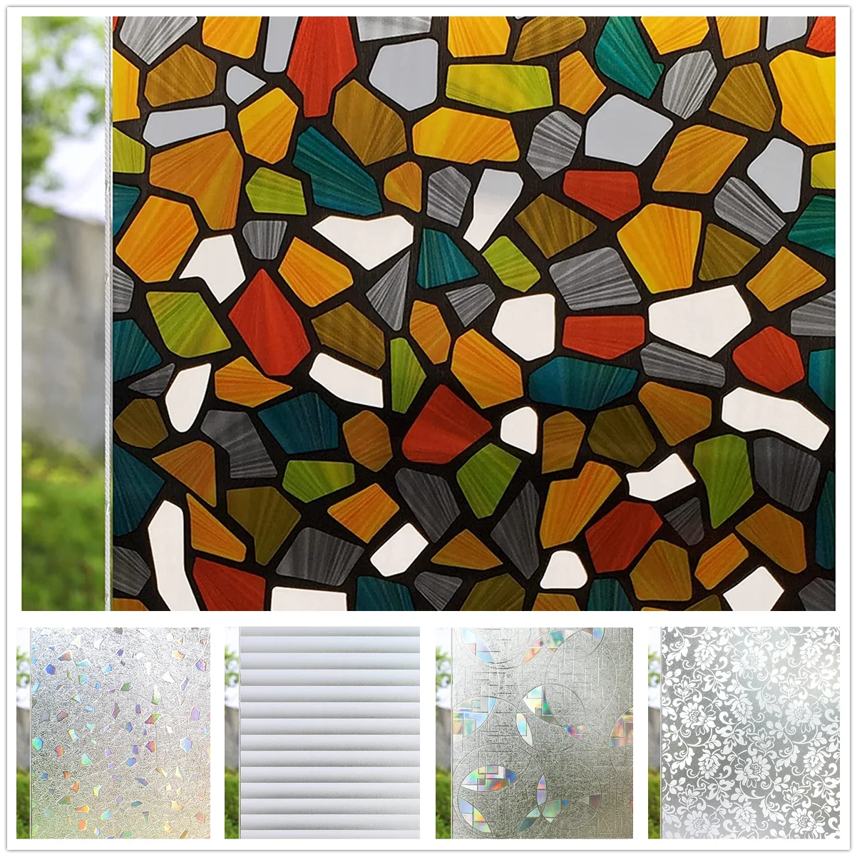 

Multi Styles 3D Matte Window Film Static Privacy Clings Decorative Self Adhesive Decals UV Blocking Heat Control Glass Stickers