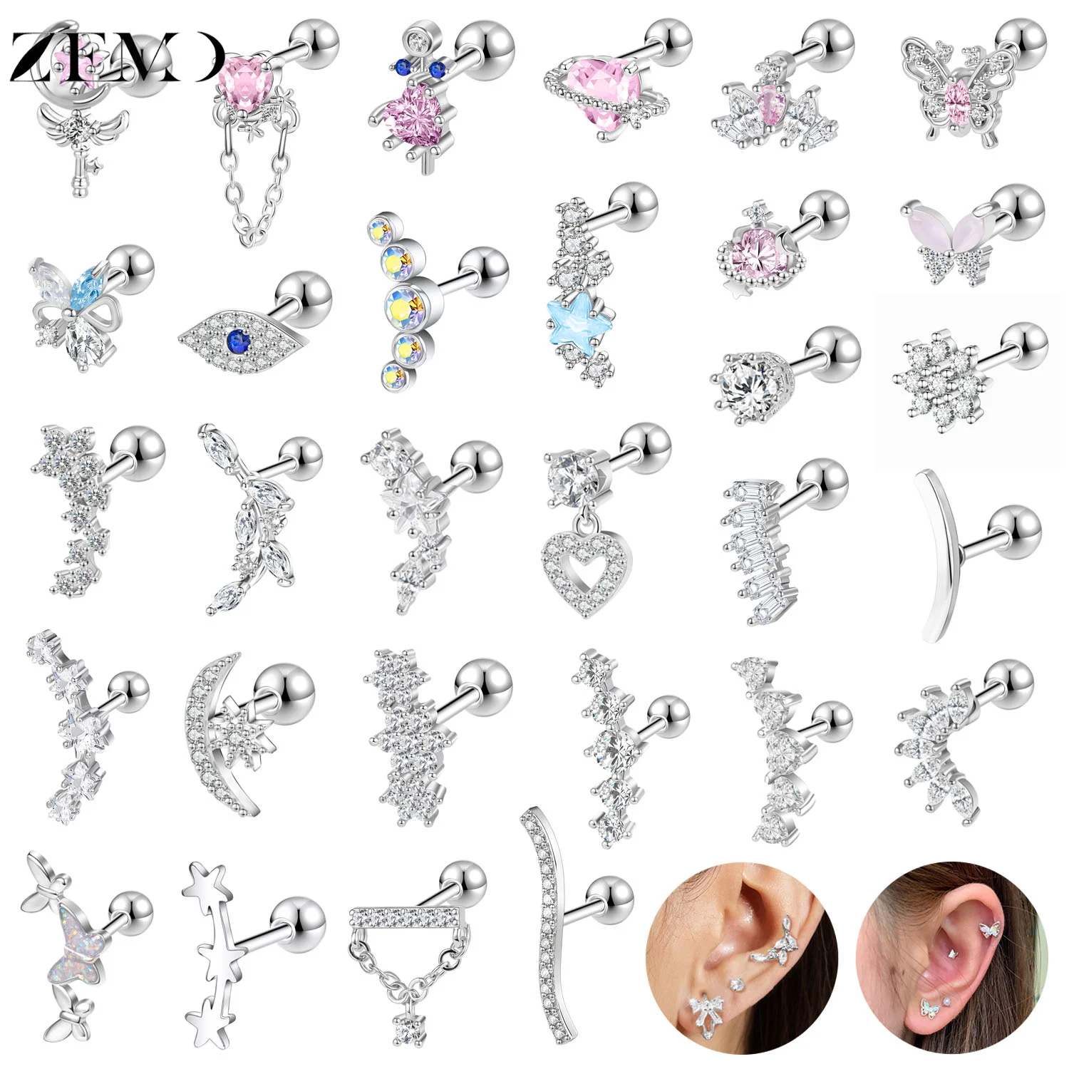 ZEMO 1 шт. милые серьги-гвоздики из нержавеющей стали 18 г розовые синие с