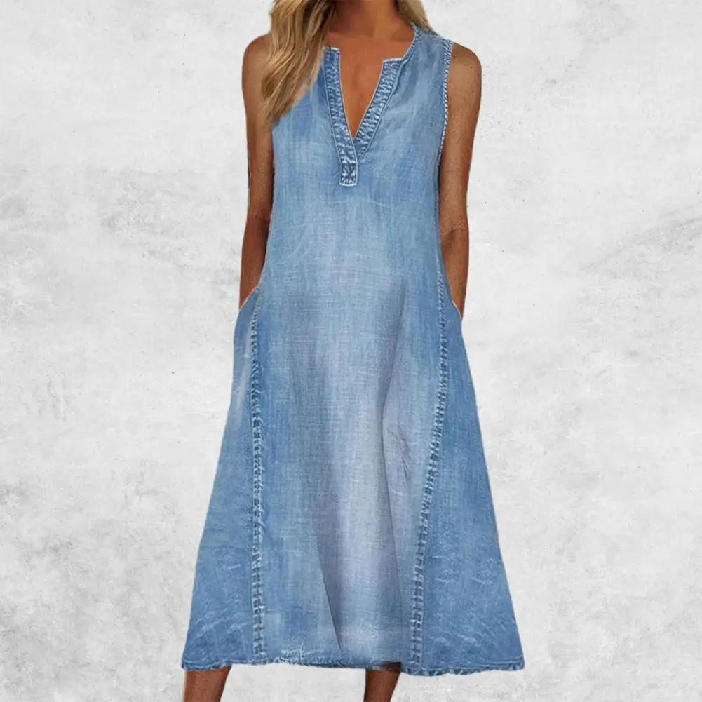 

Женское облегающее платье, удобное синее платье-туника с большим подолом и карманами для повседневной носки