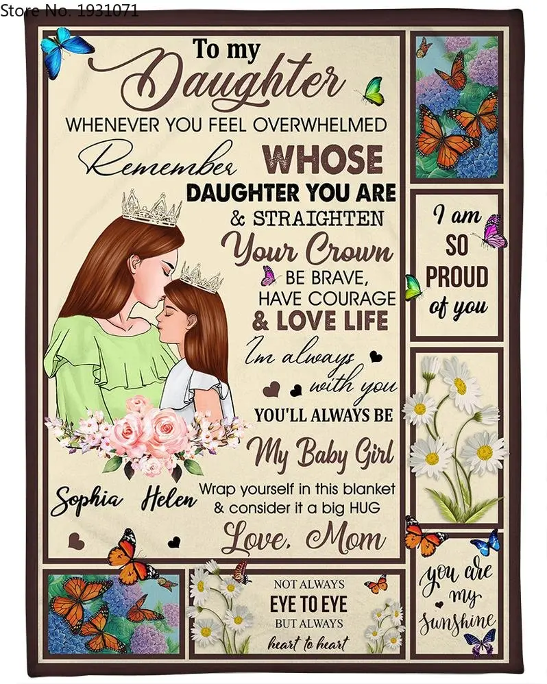 

To My Daughter From Mom 3D Printed Fleece Blanket for Beds Hiking Picnic Thick Quilt Bedspread Sherpa Throw Blanket 15