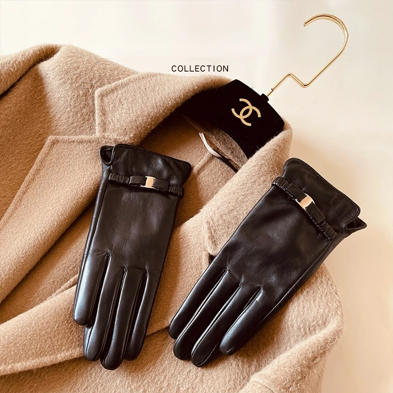 

Перчатки из натуральной кожи для вождения, зимние перчатки из козьей кожи для сенсорных экранов, теплые перчатки, женские модные перчатки, ж...