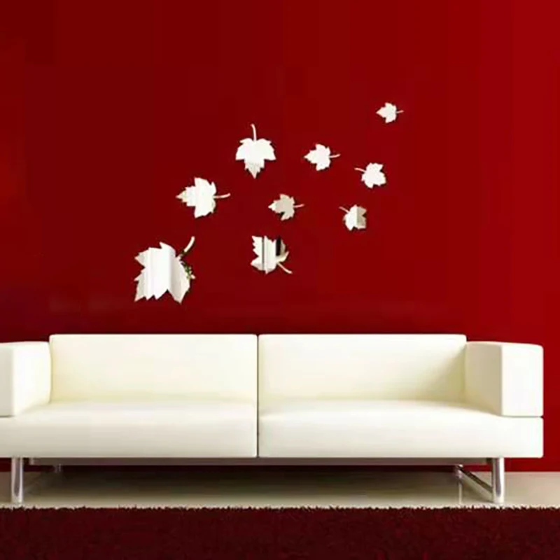 

New Leaves Mirror Wall Sticker Unique Design Star Stickers Decal Living Room Decor Creative Modern Background Wall Small Mirror
