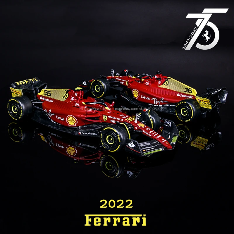 

Bburago 1:43 Latest #55 Sainz 2022 F1 Ferrari F1-75 75th anniversary #16 Leclerc Alloy Toy Car Model Super Formula Die Cast Mod