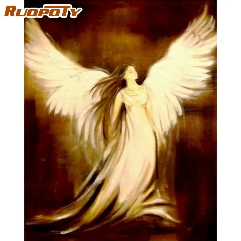 

RUOPOTY Frame Diy Painting By Numbers For Adults Winged Girlr DIY Paints Kits Unique Gift Home Wall Coloring By Numbers