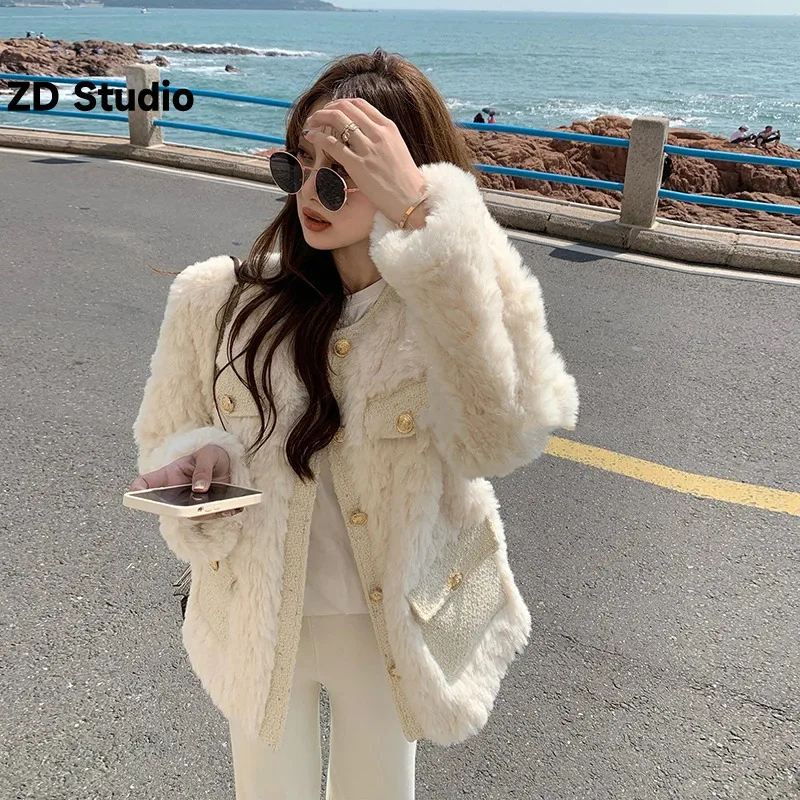 

[ZD Studio] 2023 New Autumn And Winter High Grade Small Fragrant Wind Lamb Plush White Plush Coat