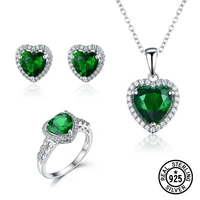 luxury wedding engagement proposal jewelry set s925 real silver heart corundum zircon necklace stud earrings ring gift for women