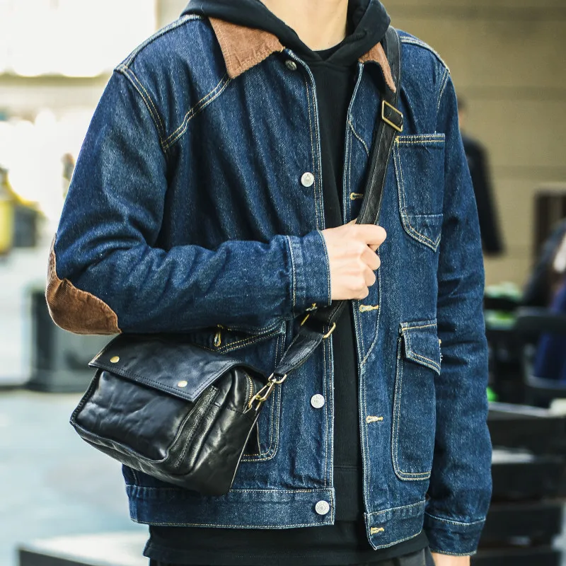 Fashion outdoor casual organizer genuine leather men's messenger bag high quality luxury natural real cowhide black shoulder bag