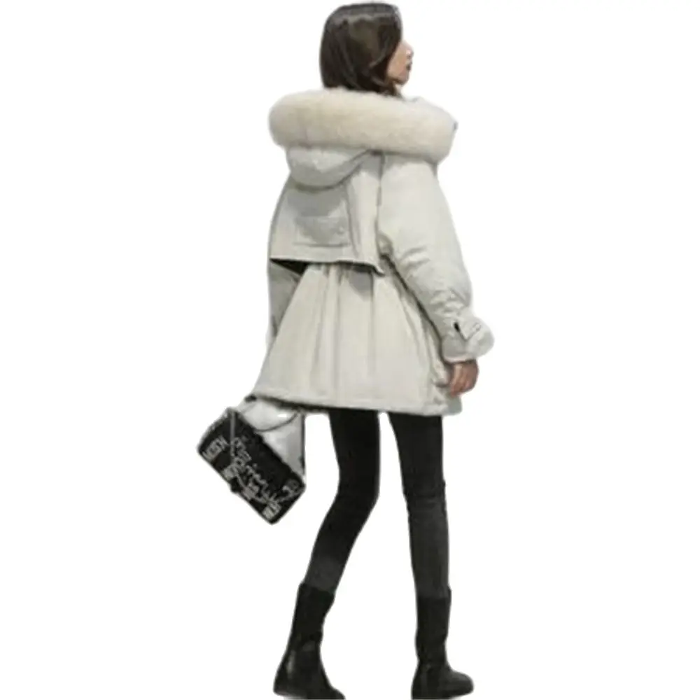 Длинное пуховое пальто с шерстяной подкладкой для женщин парки капюшоном