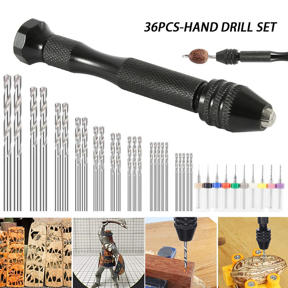 

36pcs/set Mini Hand Twist Drill Set Aluminum Alloy Pin Vise For Carve Craft DIY Sculpture Wood Jewelry Power Tool Accessory