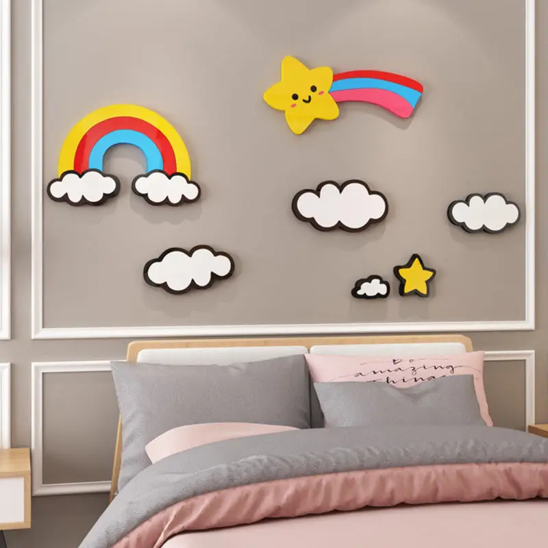 

Cartoon Wall Stickers Rainbow Cloud Children's Room Bedroom Background Wall Decoration 3D Three-dimensional Wall Stickers