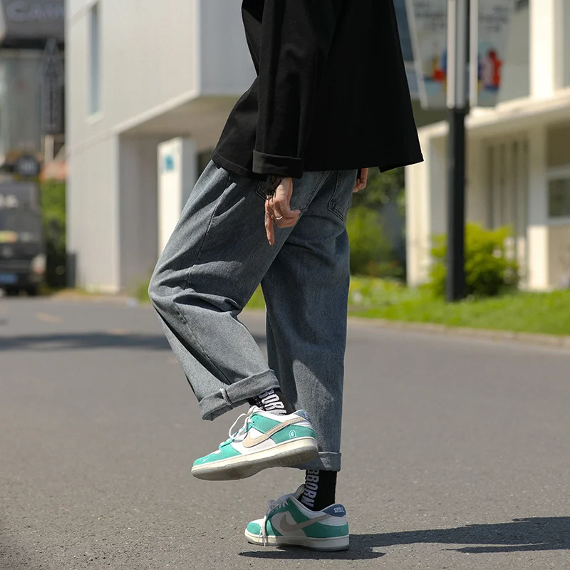 Blue White Baggy Jeans Men Fashion Harajuku Casual Straight Jeans Men Streetwear Hip-hop Loose Denim Pants Mens Trousers S-2XL