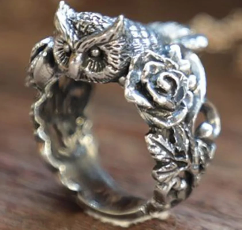 Vintage Punk Hip Hop Premium Jewelry Men's Owl and Rose Fashion Creative Ring